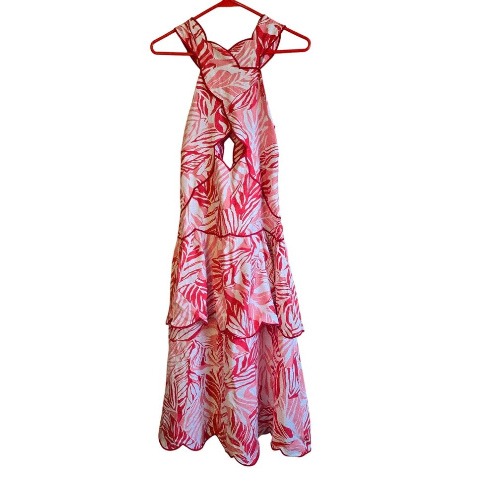 Fate red & pink leaf tiered cut out mid dress size small